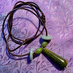 Jade and Moss Agate leather necklace